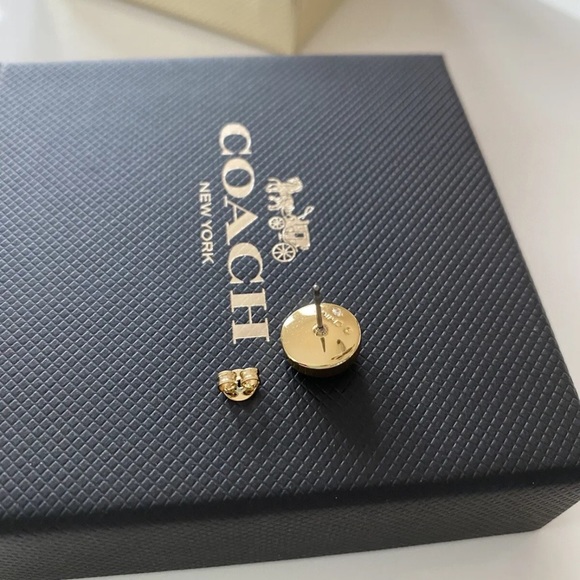 NWT Coach Open Circle Stone Earrings 54516 Red/Gold - Picture 2 of 7